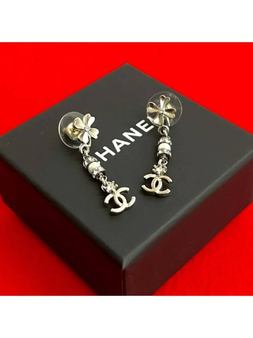 Chanel Coco Mark Clover Motif Metal Rhinestone Faux 23FP